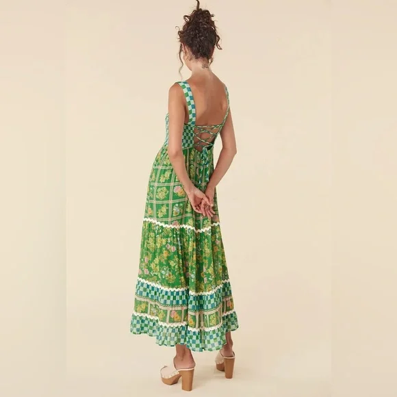 Spell Flora Patchwork Strappy Maxi Dress in Citrus Crush - Picture 2 of 8